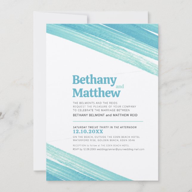 Invitation Bandes minimalistes simples d'encre d'aqua (Devant)