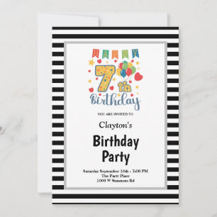 Invitation Bandes noires/blanches encadrées 7e fête d'anniver