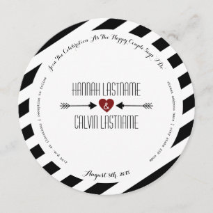Invitation Bandes noires Coeur rouge + Flèches Mariage rond