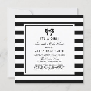 Invitation Bandes noires et blanches avec Baby shower en bois