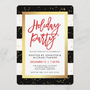 Invitation Bandes noires et blanches avec or   Fête