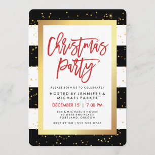 Invitation Bandes noires et blanches et or   Fête de Noël