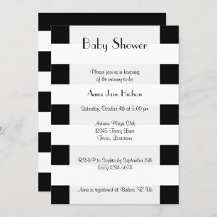 Invitation Bandes noires et blanches, Lignes, Baby shower