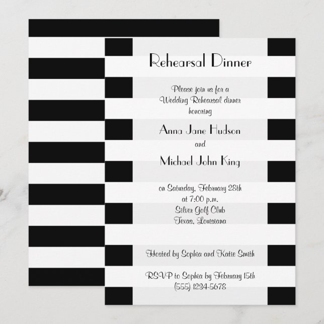 Invitation Bandes noires et blanches, Lignes, Dîner de répéti (Devant / Derrière)