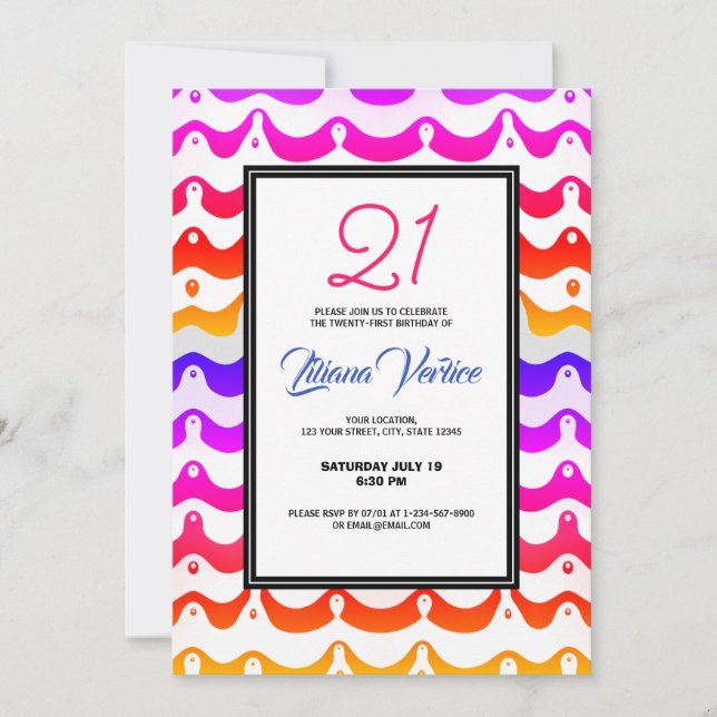 Invitation Bandes ondulées psychédéliques tropicales jazzy (Devant)