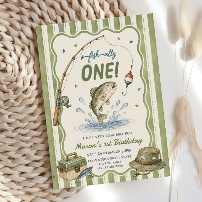 Invitation Bandes Vertes O-Fish-Ally Un Anniversaire  (Créateur téléchargé)
