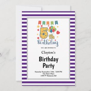 Invitation Bandes violettes/blanches encadrées 5ème anniversa