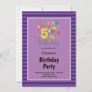 Invitation Bandes violettes encadrées 5e fête d'anniversaire