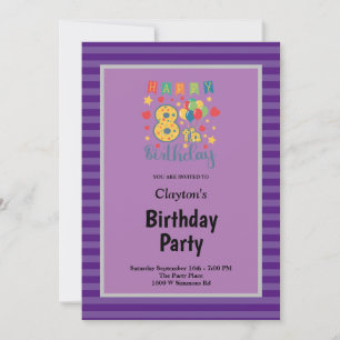 Invitation Bandes violettes encadrées 8ème anniversaire