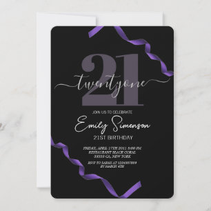 Invitation Bandes violettes noires minimalistes 21ème anniver