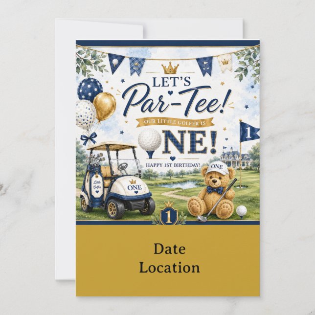 Invitation Bannière de 1er anniversaire de golf avec voituret (Devant)