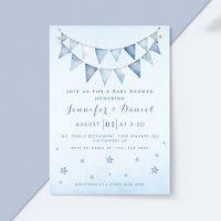 Bannière de Baby Shower Ciel Étoilé Bleu Moderne