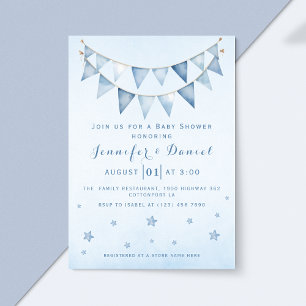 Invitation Bannière de Baby Shower Ciel Étoilé Bleu Moderne