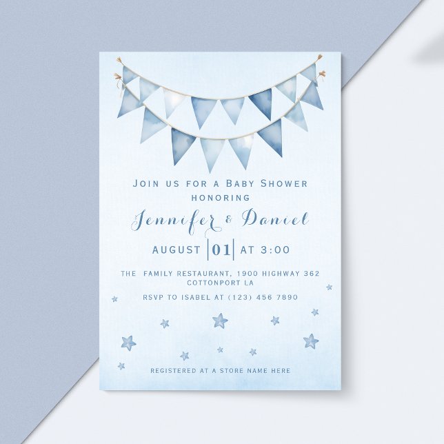 Invitation Bannière de Baby Shower Ciel Étoilé Bleu Moderne (Créateur téléchargé)