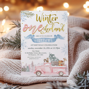 Invitation Bannière de camion rose Hiver Onederland 1er anniv