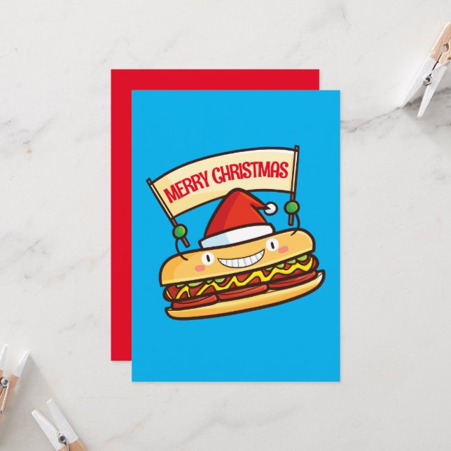 Invitation Bannière de hotdog de Noël mignon personnalisable (Devant/Arrière en situation)