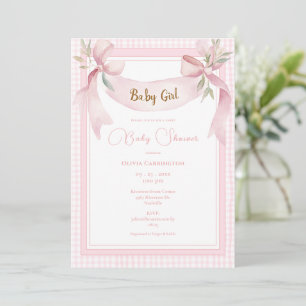 Invitation Bannière de ruban à carreaux rose Baby Shower