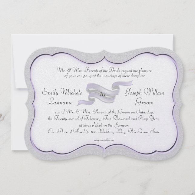 Invitation Bannière et coquilles en argent et en lavande (Devant)