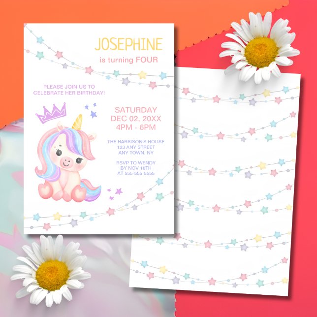 Invitation Bannière lumineuse étoile Unicorn Anniversaire de  (Créateur téléchargé)