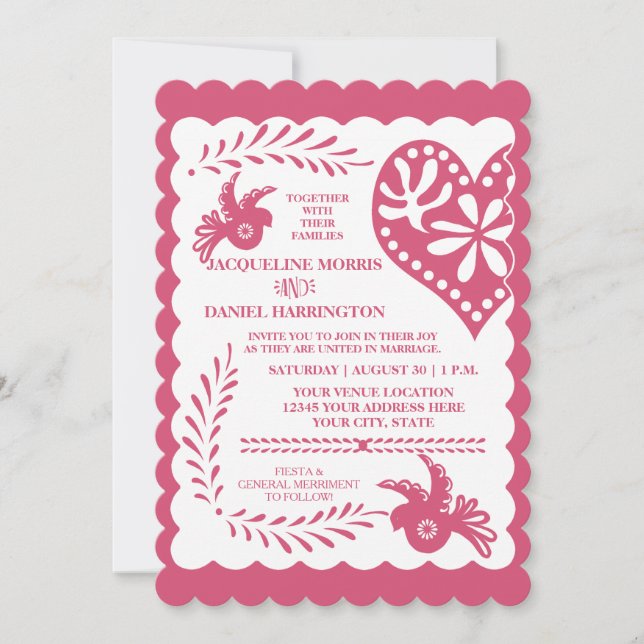 Invitation Bannière Mariage Papado Picado rose Orange Fiesta (Devant)