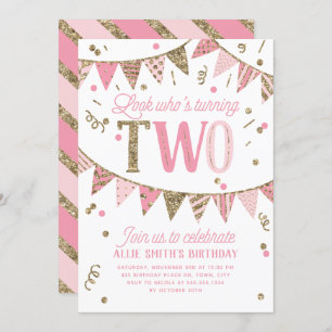 Invitation Bannière Parties scintillant rose et or Deuxième f