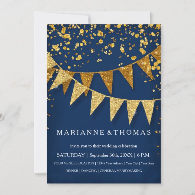 Invitation Bannière Pennant Moderne avec Confettis Pailletés  (Devant)