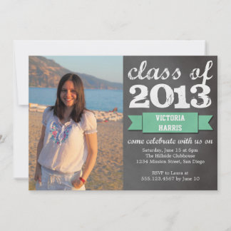 Invitation Bannière ruban turquoise tableau noir graduation p