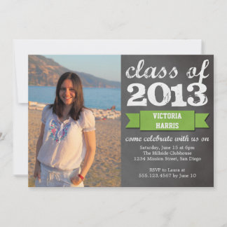 Invitation Bannière ruban vert tableau noir graduation photo