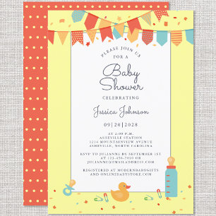 Invitation Bannière Turquoise jaune Baby shower