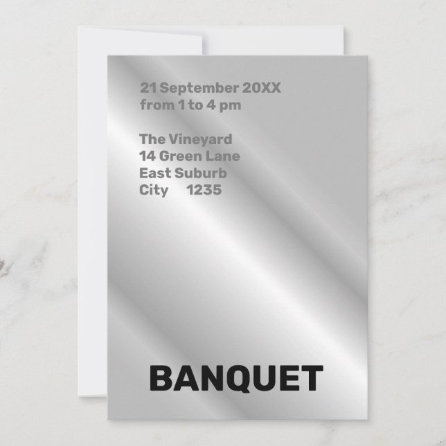 Invitation Banquet Mariage minimaliste en argent et noir (Devant)