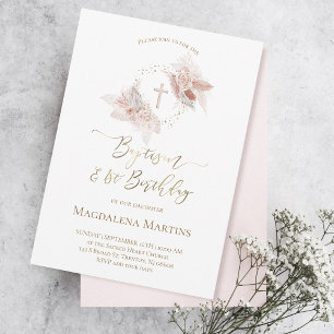 Invitation Baptême & 1er anniversaire fleurs de boho Invitati