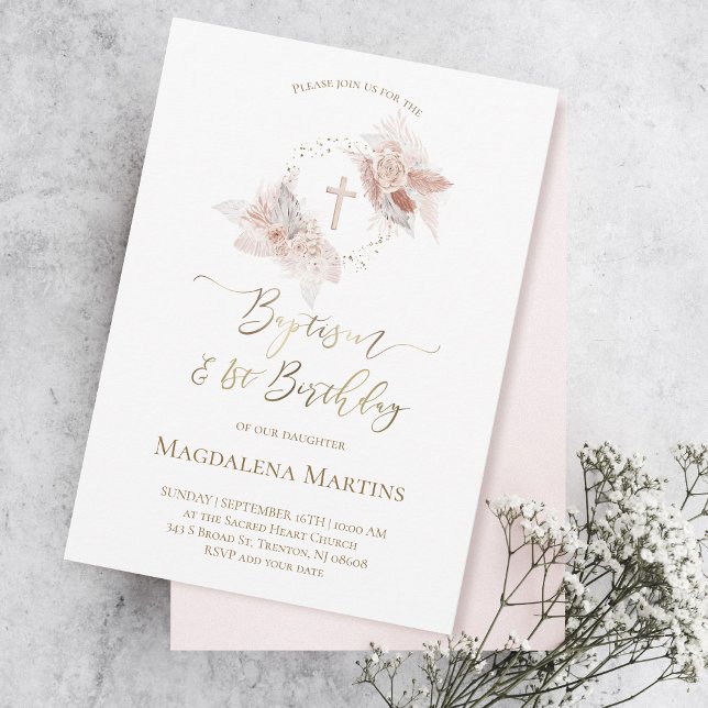 Invitation Baptême & 1er anniversaire fleurs de boho Invitati (Créateur téléchargé)