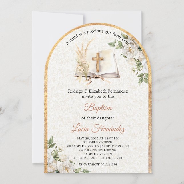Invitation Baptême à l'aquarelle de verdure genre neutre (Devant)