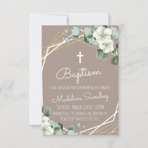 Invitation Baptême à l'aquarelle Eucalyptus Dédicace de bébé