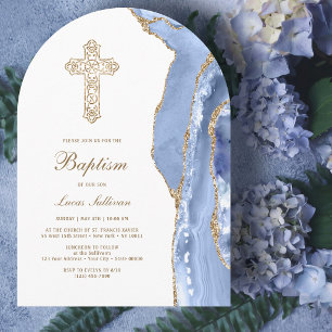 Invitation Baptême Agate Bleu Bleuet