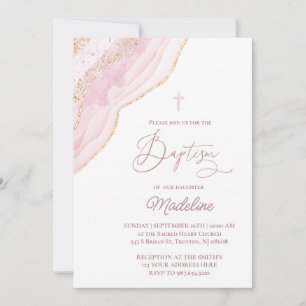 Invitation baptême agate rose élégant