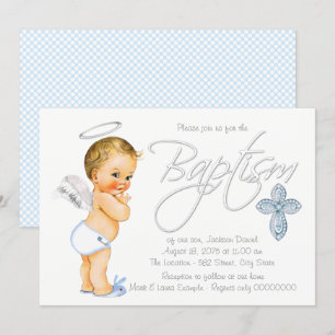 Invitation Baptême Ange Bleu Garçons