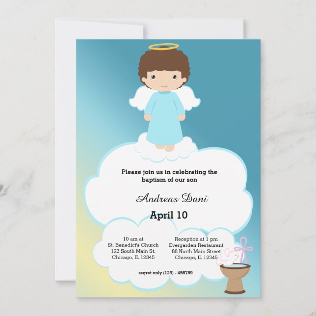 Invitation Baptême Angel garçon (Devant)