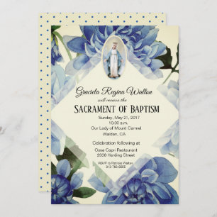 Invitation Baptême apaiser les fleurs bleues religieuses