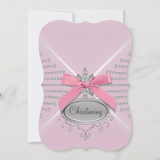 Invitation Baptême Arc en Diamant Rose (Devant)