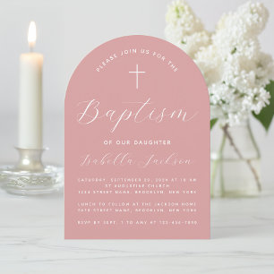 Invitation Baptême Arche Dusty Rose Rose Fille Christening