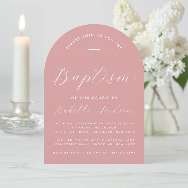 Invitation Baptême Arche Dusty Rose Rose Fille Christening (Créateur téléchargé)