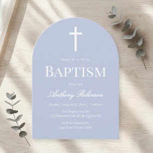 Invitation Baptême Arches Bleu Poussiéreux Moderne