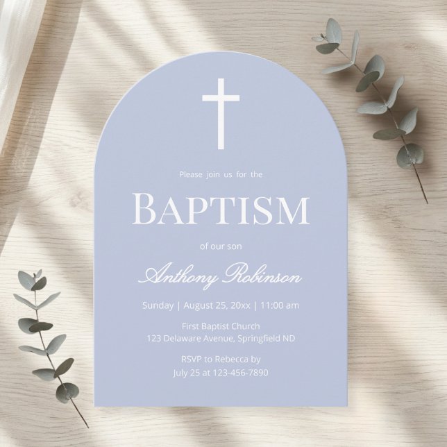 Invitation Baptême Arches Bleu Poussiéreux Moderne (Créateur téléchargé)