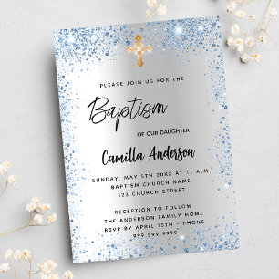 Invitation Baptême argent bleu garçon parties scintillant cro