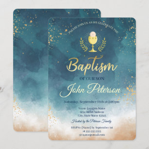 Invitation Baptême avec éclaboussure de peinture aquarelle
