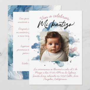 Invitation Baptême avec photo aquarelle espagnole