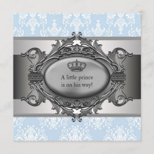 Invitation Baptême Baby Boy Prince Damassé Bleu