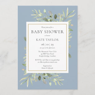 Invitation Baptême Bébé à la gouache verte Sprinkle Bleu