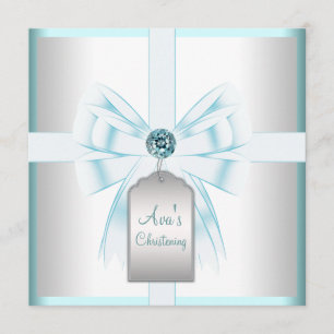 Invitation Baptême bébé blanc sarcelle bleu